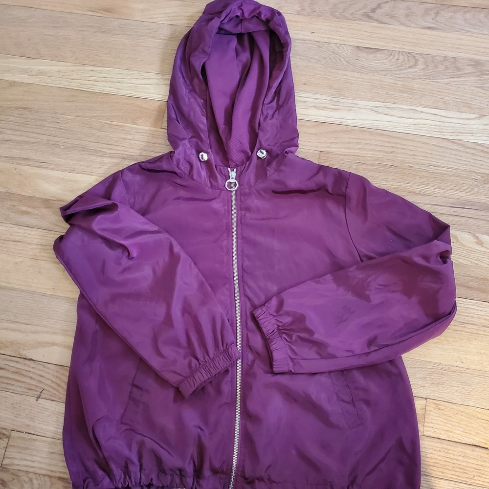 Mine Los Angeles Womens Purple Windbreaker Hooded Full Zip Jacket Large Gorpcore